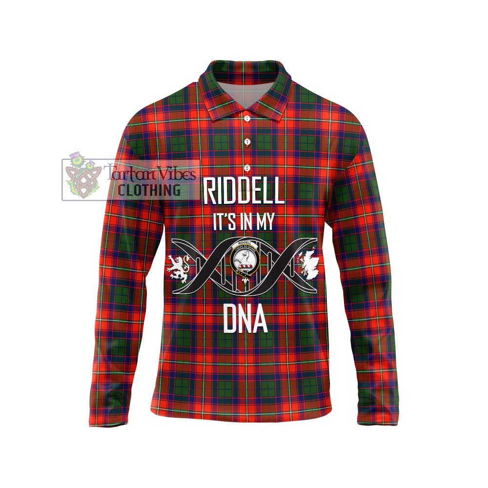 Riddell Tartan Long Sleeve Polo Shirt with Family Crest DNA In Me Style Unisex - Tartanvibesclothing Shop