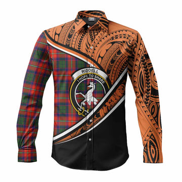 Riddell Crest Tartan Long Sleeve Button Shirt with Polynesian Vibes Style - Orange Version