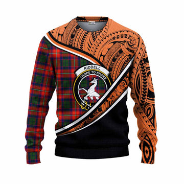 Riddell Crest Tartan Knitted Sweater with Polynesian Vibes Style - Orange Version