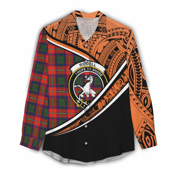 Riddell Crest Tartan Women's Casual Shirt with Polynesian Vibes Style - Orange Version