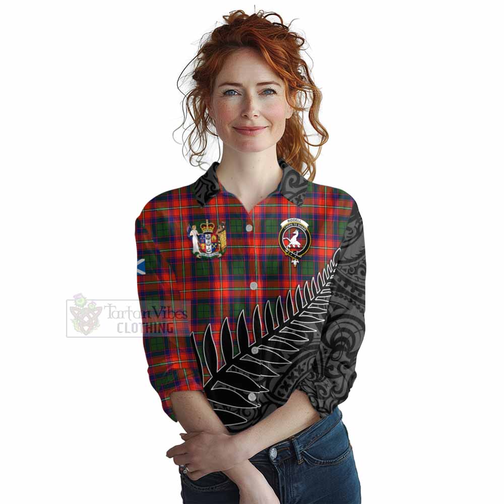 Tartan Vibes Clothing Riddell Crest Tartan Women's Casual Shirt with New Zealand Silver Fern Half Style