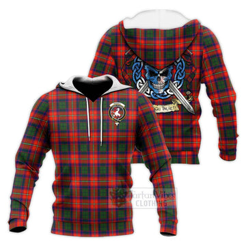 Riddell Tartan Knitted Hoodie with Family Crest Celtic Skull Style