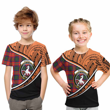 Riddell Crest Tartan Kid T-Shirt with Polynesian Vibes Style - Orange Version