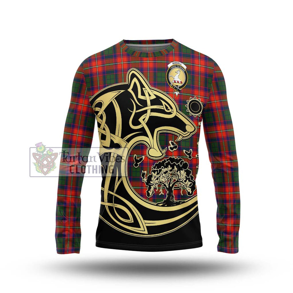 Riddell Tartan Long Sleeve T-Shirt with Family Crest Celtic Wolf Style Unisex - Tartan Vibes Clothing