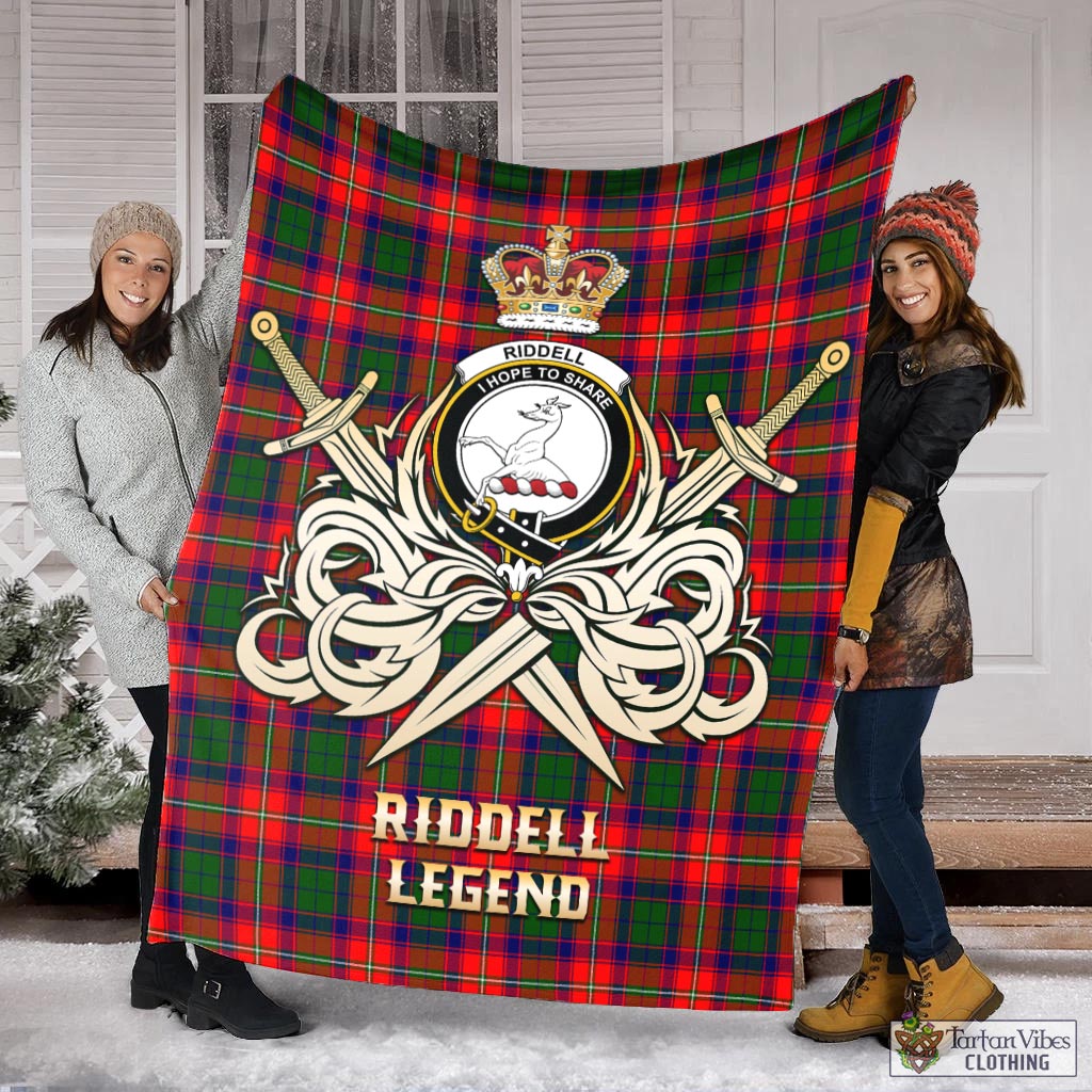 Tartan Vibes Clothing Riddell Tartan Blanket with Clan Crest and the Golden Sword of Courageous Legacy