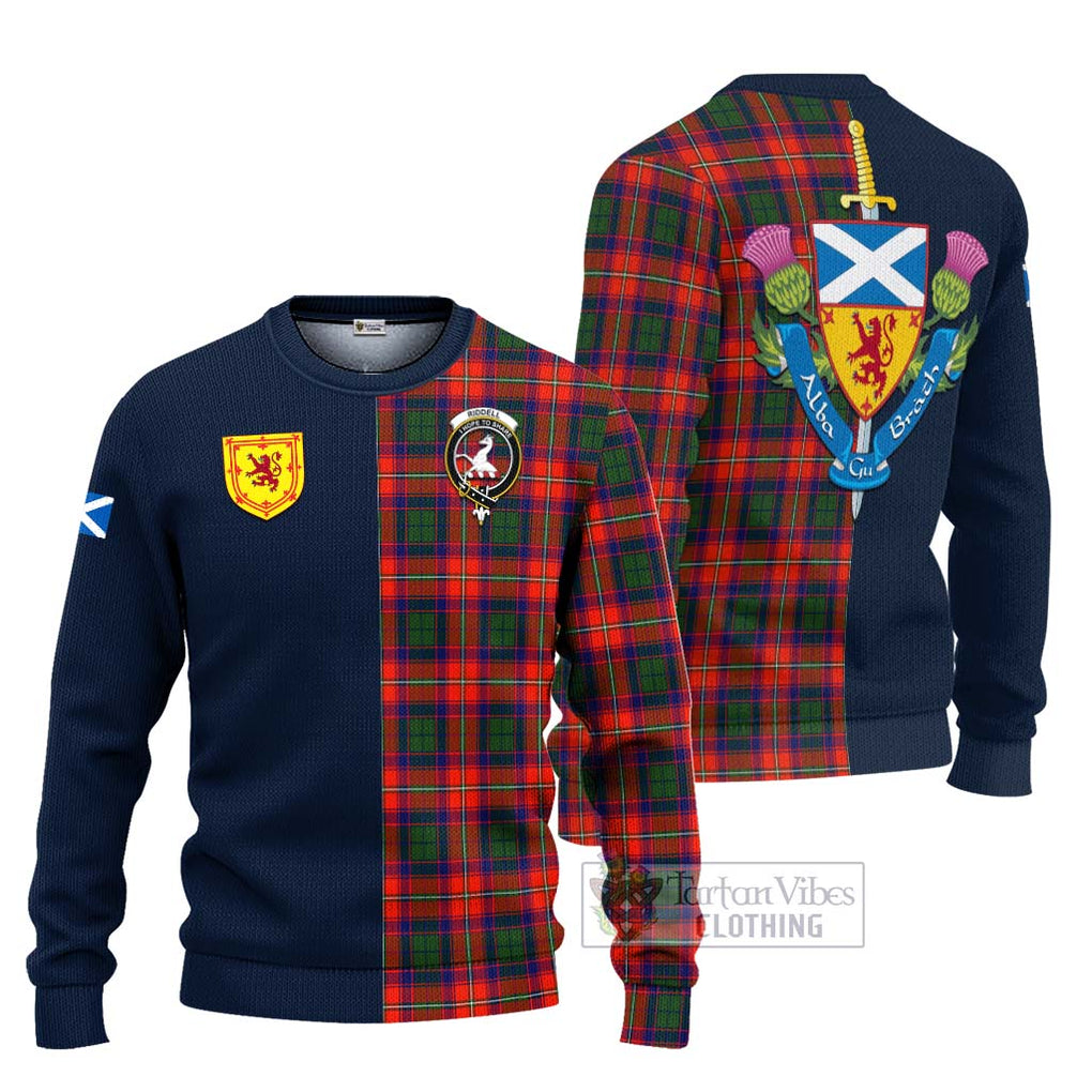 Tartan Vibes Clothing Riddell Tartan Knitted Sweater with Scottish Lion Royal Arm Half Style