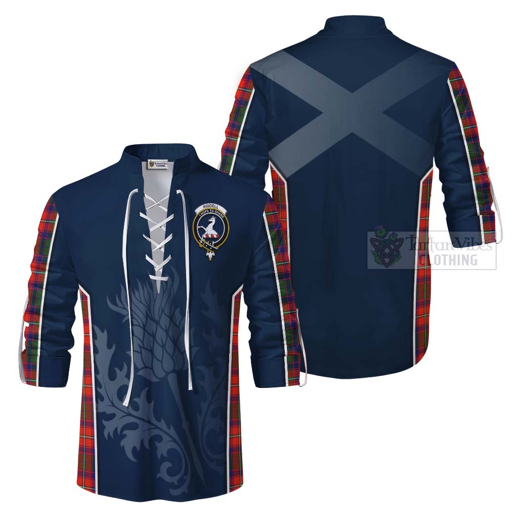 Tartan Vibes Clothing Riddell Tartan Ghillie Kilt Shirt with Family Crest and Scottish Thistle Vibes Sport Style