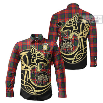 Riddell Tartan Long Sleeve Button Shirt with Family Crest Celtic Wolf Style