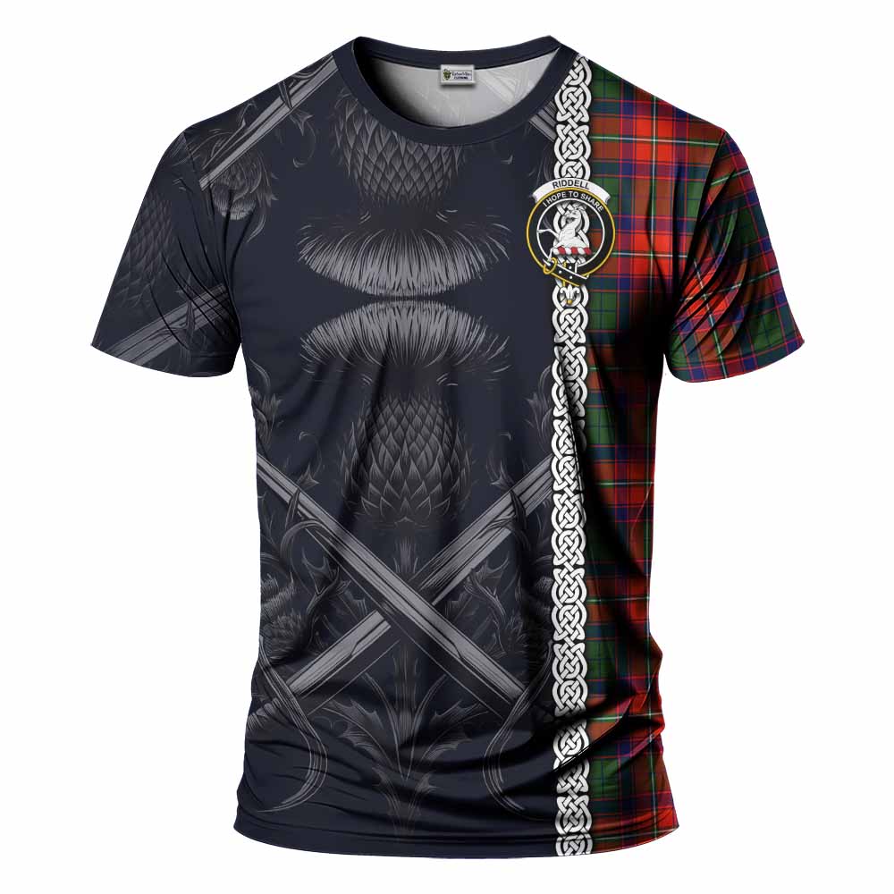 Tartan Vibes Clothing Riddell Tartan T-Shirt with Family Crest Cross Sword Thistle Celtic Vibes