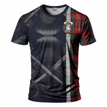 Riddell Tartan T-Shirt with Family Crest Cross Sword Thistle Celtic Vibes