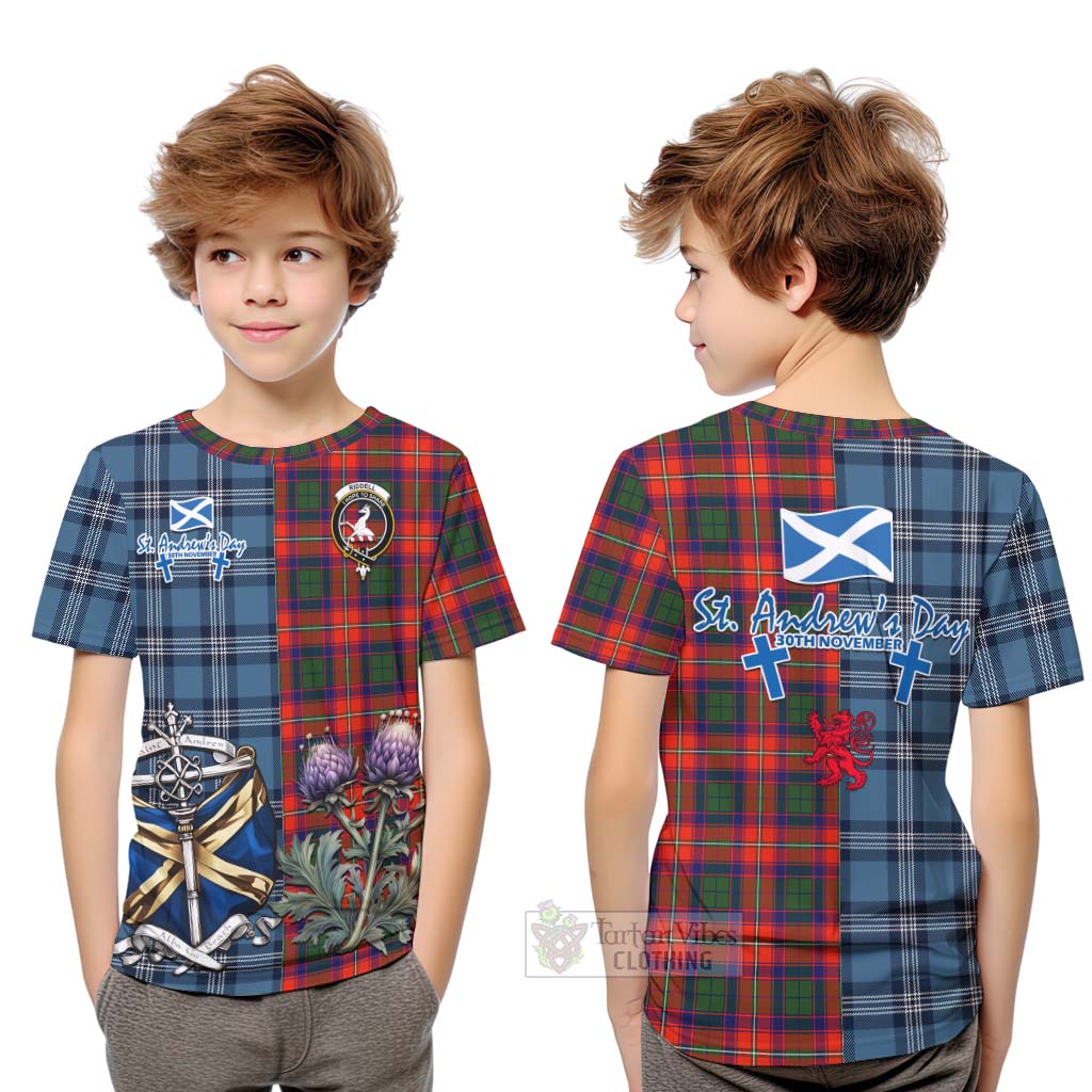 Tartan Vibes Clothing Riddell Tartan Kid T-Shirt Happy St. Andrew's Day Half Tartan Style