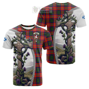 Riddell Tartan Cotton T-shirt with Family Crest and St. Andrew's Cross Accented by Thistle Vines