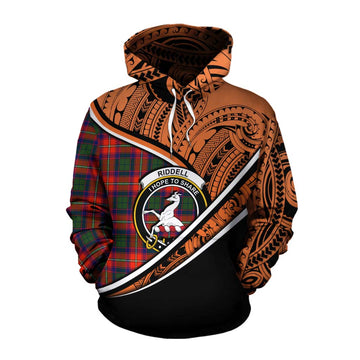 Riddell Crest Tartan Cotton Hoodie with Polynesian Vibes Style - Orange Version