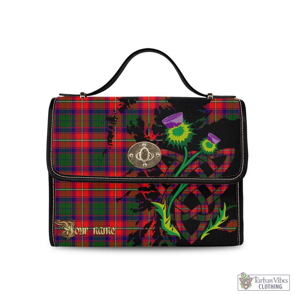 Riddell Tartan Waterproof Canvas Bag with Scotland Map and Thistle Celtic Accents Black Leather Strap One Size 10.5*20*27cm - Tartan Vibes Clothing