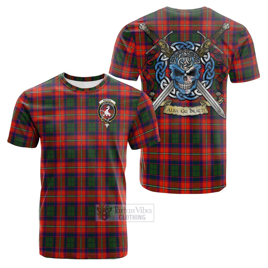 Tartan Vibes Clothing Riddell Tartan Cotton T-shirt with Family Crest Celtic Skull Style