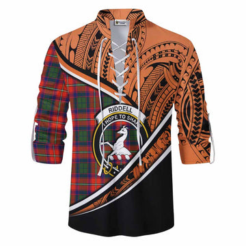 Riddell Crest Tartan Ghillie Kilt Shirt with Polynesian Vibes Style - Orange Version