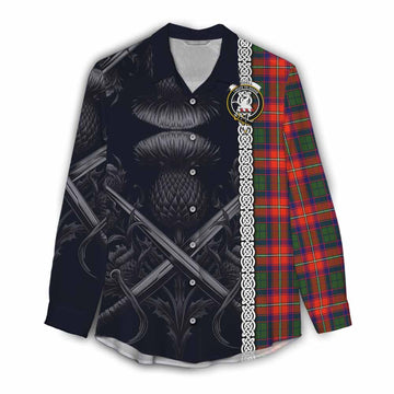 Riddell Tartan Women's Casual Shirt with Family Crest Cross Sword Thistle Celtic Vibes