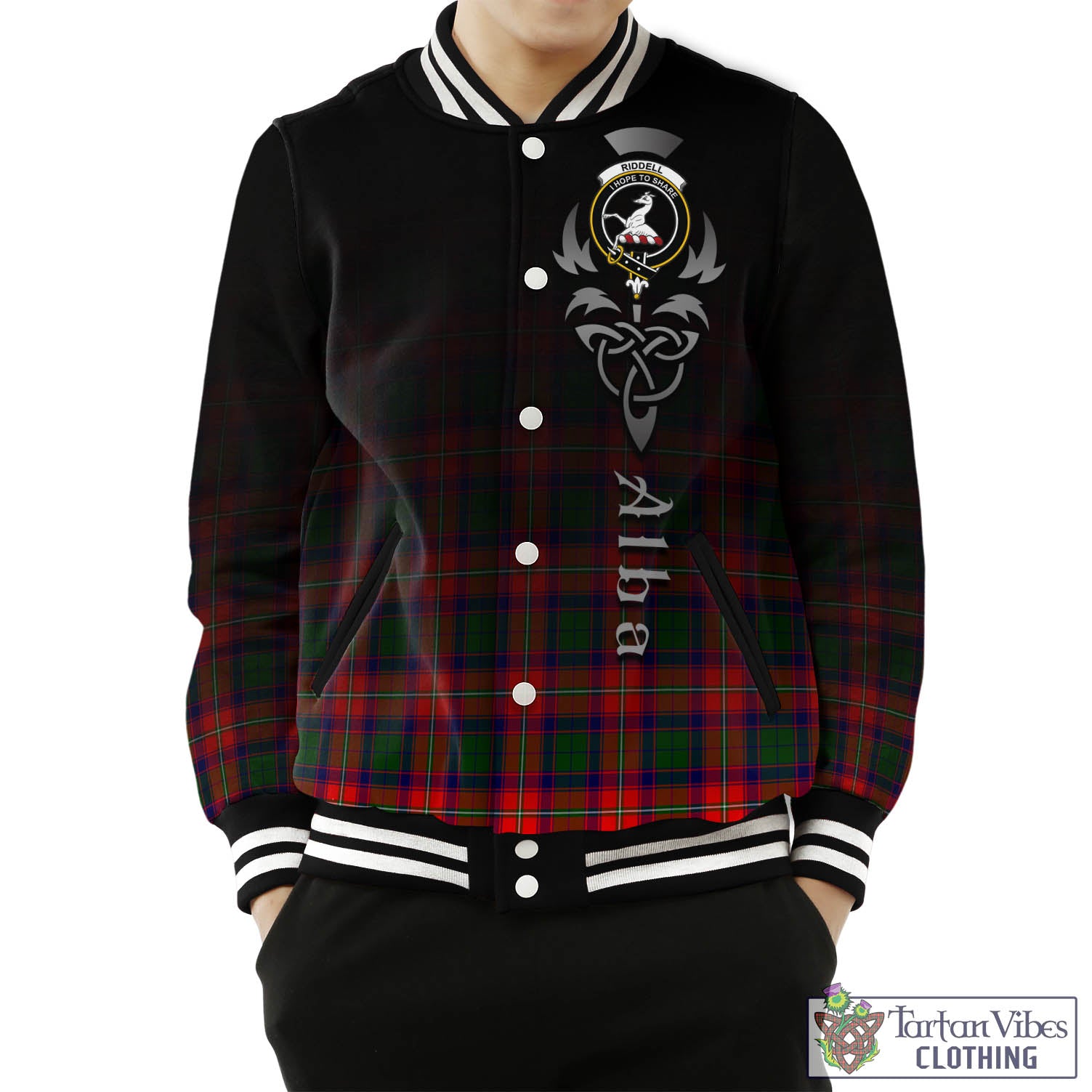 Tartan Vibes Clothing Riddell Tartan Baseball Jacket Featuring Alba Gu Brath Family Crest Celtic Inspired