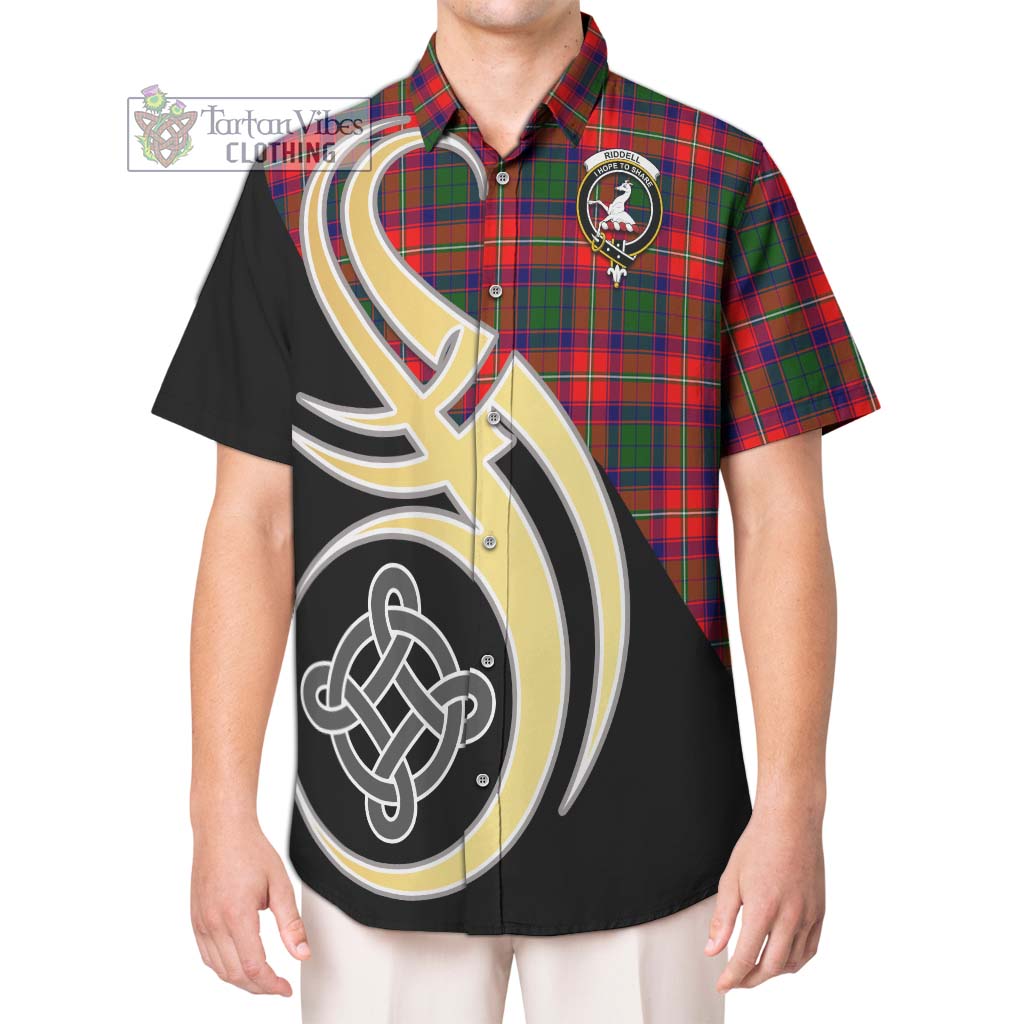 Riddell Tartan Short Sleeve Button Shirt with Family Crest and Celtic Symbol Style Kid - Tartan Vibes Clothing