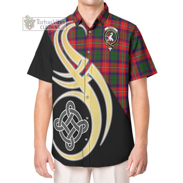 Riddell Tartan Short Sleeve Button Shirt with Family Crest and Celtic Symbol Style