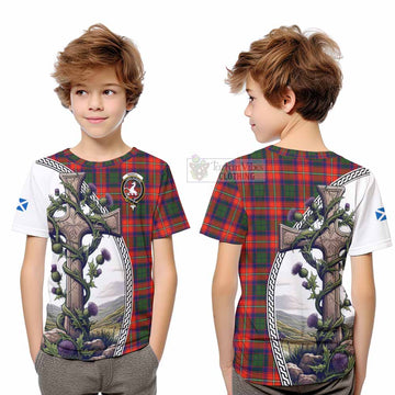 Riddell Tartan Kid T-Shirt with Family Crest and St. Andrew's Cross Accented by Thistle Vines