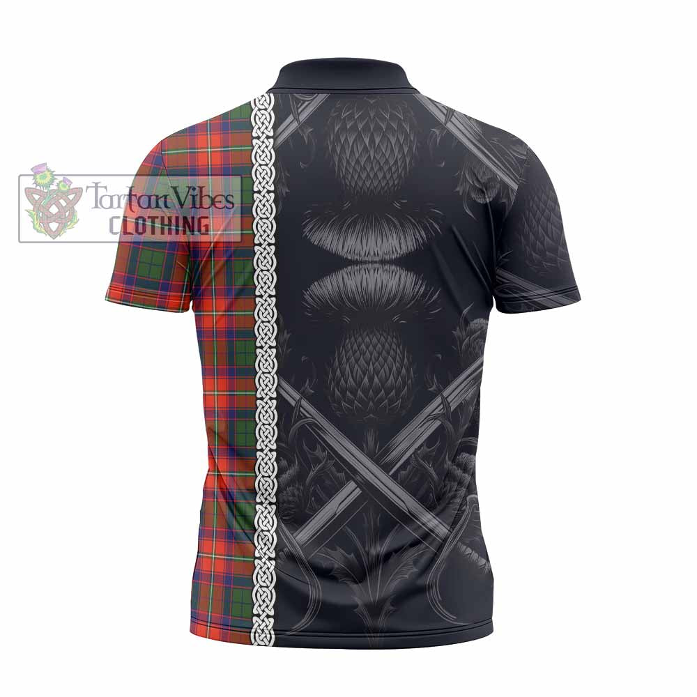 Tartan Vibes Clothing Riddell Tartan Zipper Polo Shirt with Family Crest Cross Sword Thistle Celtic Vibes