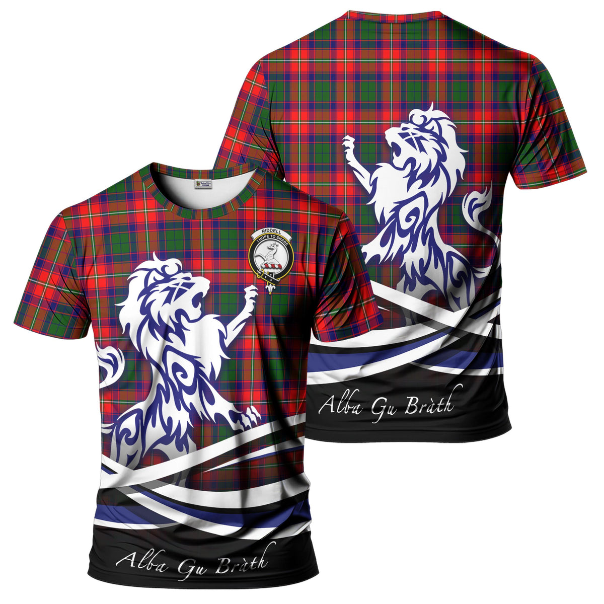 Riddell Tartan T-Shirt with Alba Gu Brath Regal Lion Emblem - Tartan Vibes Clothing