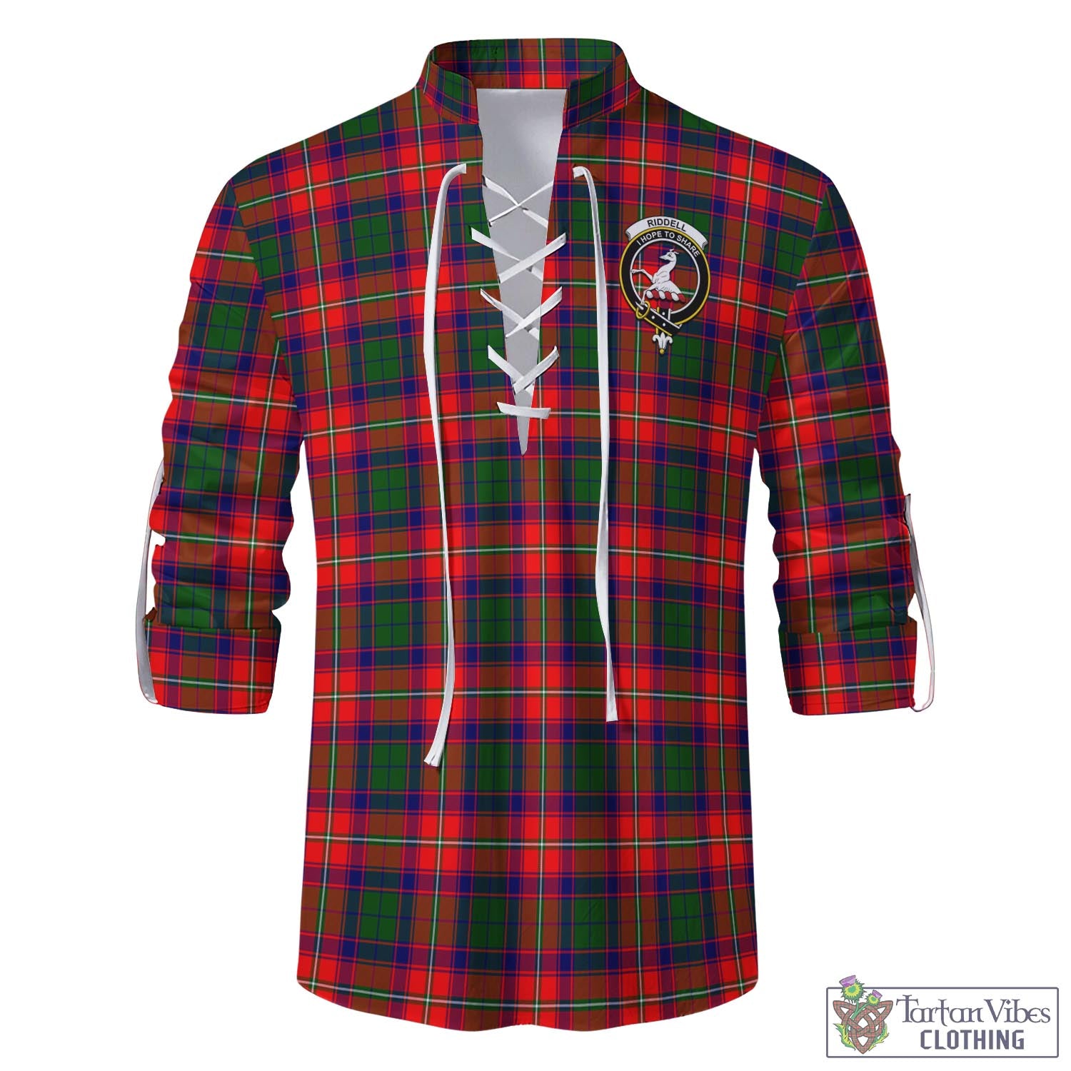 Tartan Vibes Clothing Riddell Tartan Men's Scottish Traditional Jacobite Ghillie Kilt Shirt with Family Crest