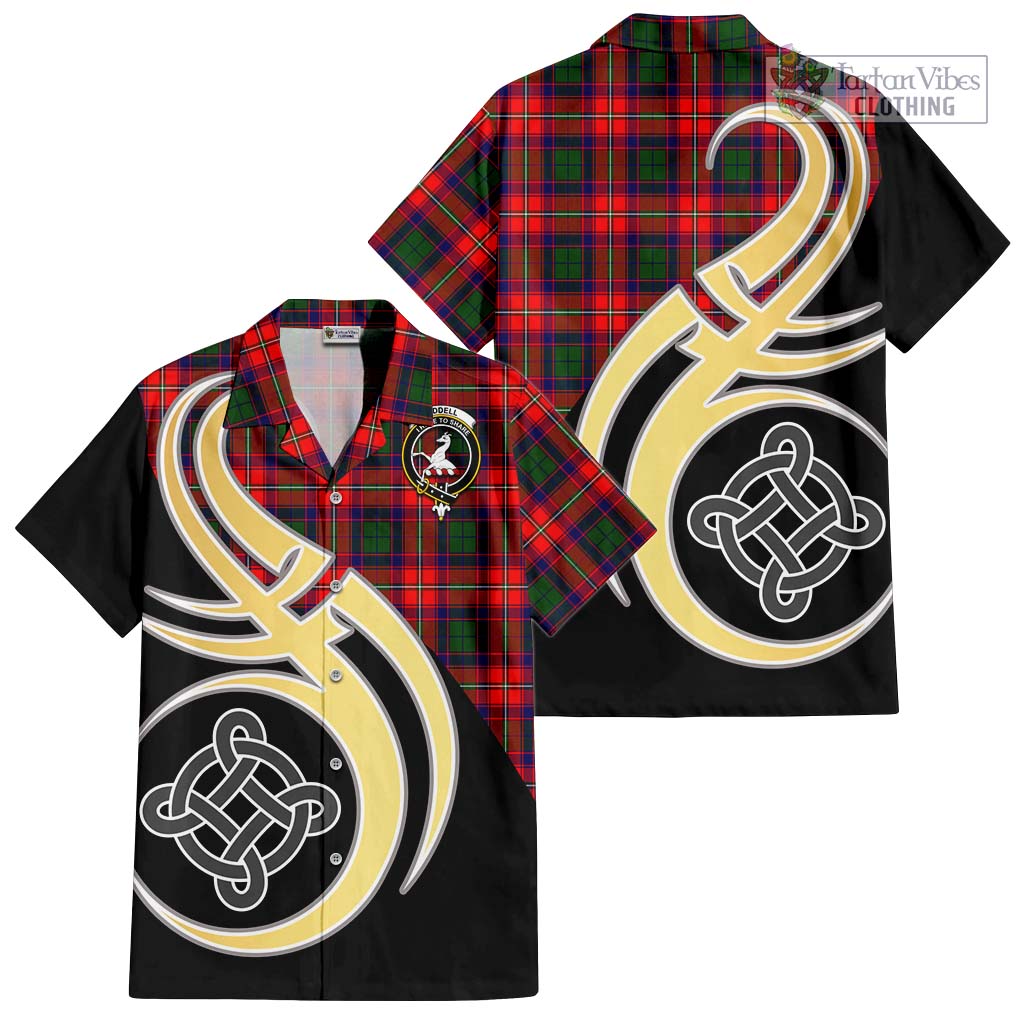 Riddell Tartan Short Sleeve Button Shirt with Family Crest and Celtic Symbol Style - Tartan Vibes Clothing