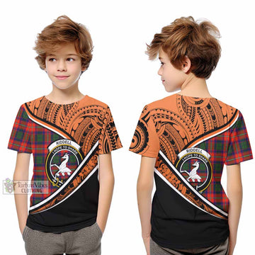 Riddell Crest Tartan Kid T-Shirt with Polynesian Vibes Style - Orange Version