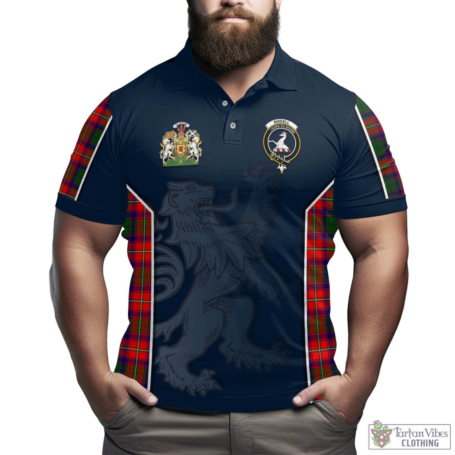 Tartan Vibes Clothing Riddell Tartan Men's Polo Shirt with Family Crest and Lion Rampant Vibes Sport Style