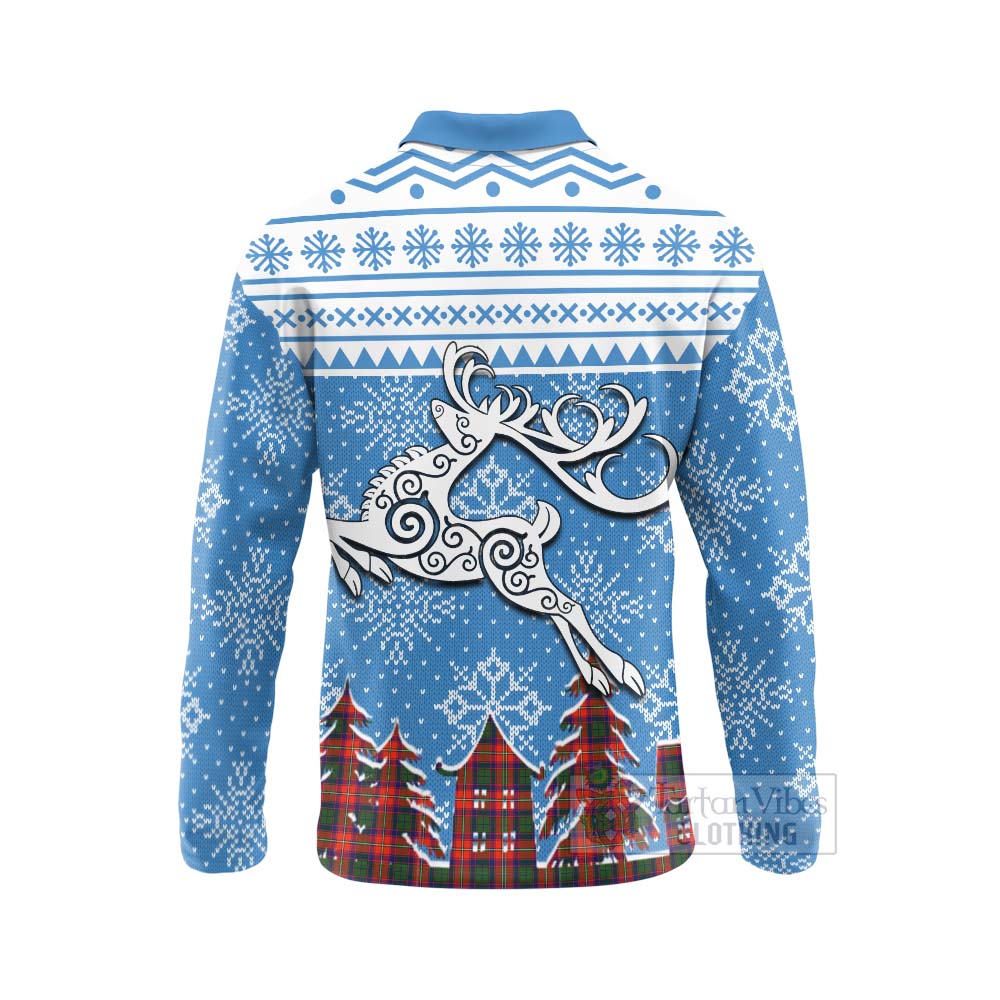 Riddell Clan Christmas Long Sleeve Polo Shirt Celtic Reindeer Style - Tartan Vibes Clothing