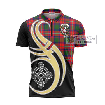 Riddell Tartan Zipper Polo Shirt with Family Crest and Celtic Symbol Style