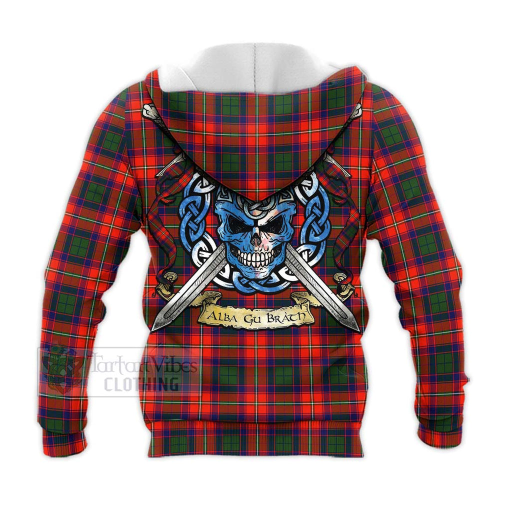 Tartan Vibes Clothing Riddell Tartan Knitted Hoodie with Family Crest Celtic Skull Style