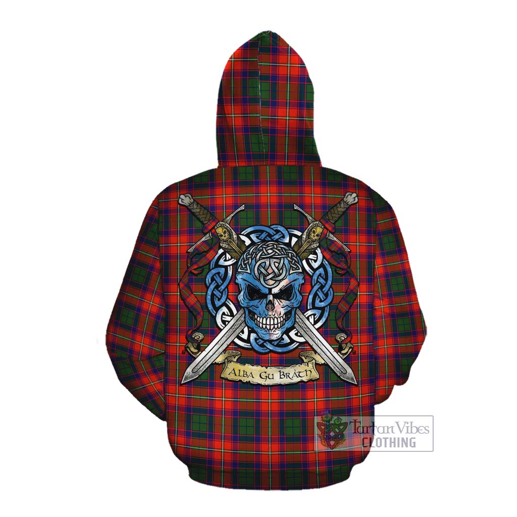 Tartan Vibes Clothing Riddell Tartan Cotton Hoodie with Family Crest Celtic Skull Style