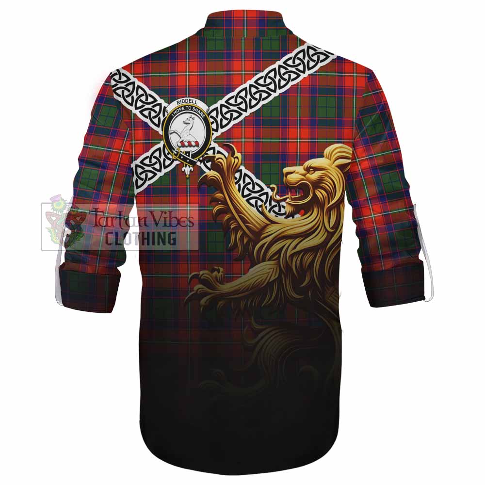 Riddell Crest Tartan Ghillie Kilt Shirt with Golden Lion Emblem Celtic Style - Tartan Vibes Clothing