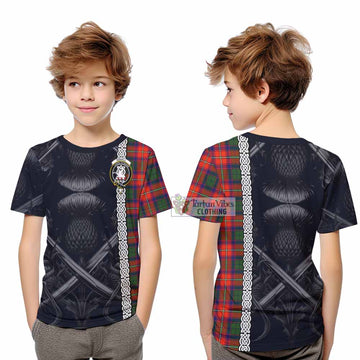 Riddell Tartan Kid T-Shirt with Family Crest Cross Sword Thistle Celtic Vibes