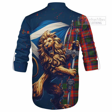 Riddell Tartan Family Crest Ghillie Kilt Shirt with Scottish Majestic Lion