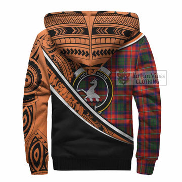 Riddell Crest Tartan Sherpa Hoodie with Polynesian Vibes Style - Orange Version