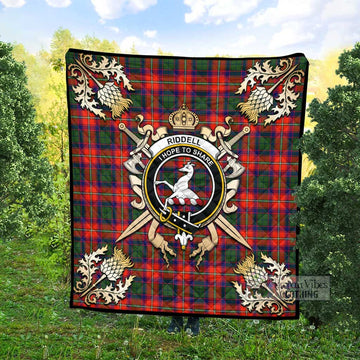 Riddell Tartan Quilt with Family Crest and Scottish Golden Courage Shield