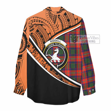 Riddell Crest Tartan Women's Casual Shirt with Polynesian Vibes Style - Orange Version