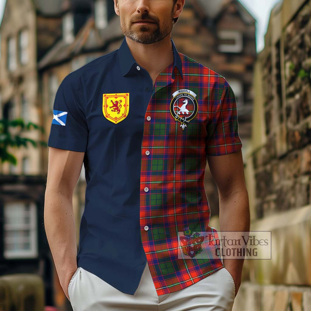 Tartan Vibes Clothing Riddell Tartan Short Sleeve Button Shirt with Scottish Lion Royal Arm Half Style