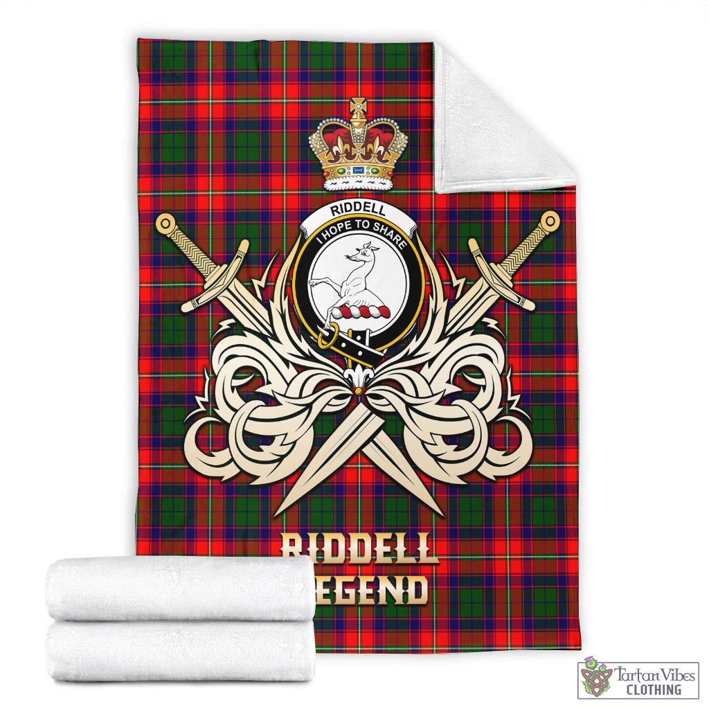 Tartan Vibes Clothing Riddell Tartan Blanket with Clan Crest and the Golden Sword of Courageous Legacy