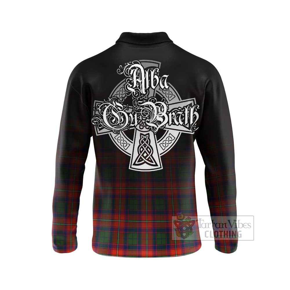 Tartan Vibes Clothing Riddell Tartan Long Sleeve Polo Shirt Featuring Alba Gu Brath Family Crest Celtic Inspired