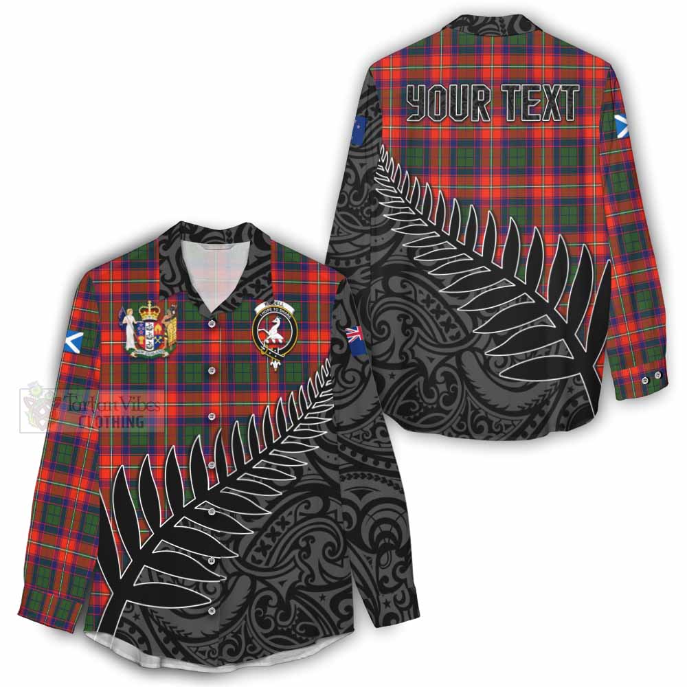 Tartan Vibes Clothing Riddell Crest Tartan Women's Casual Shirt with New Zealand Silver Fern Half Style