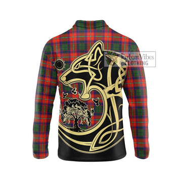 Riddell Tartan Long Sleeve Polo Shirt with Family Crest Celtic Wolf Style