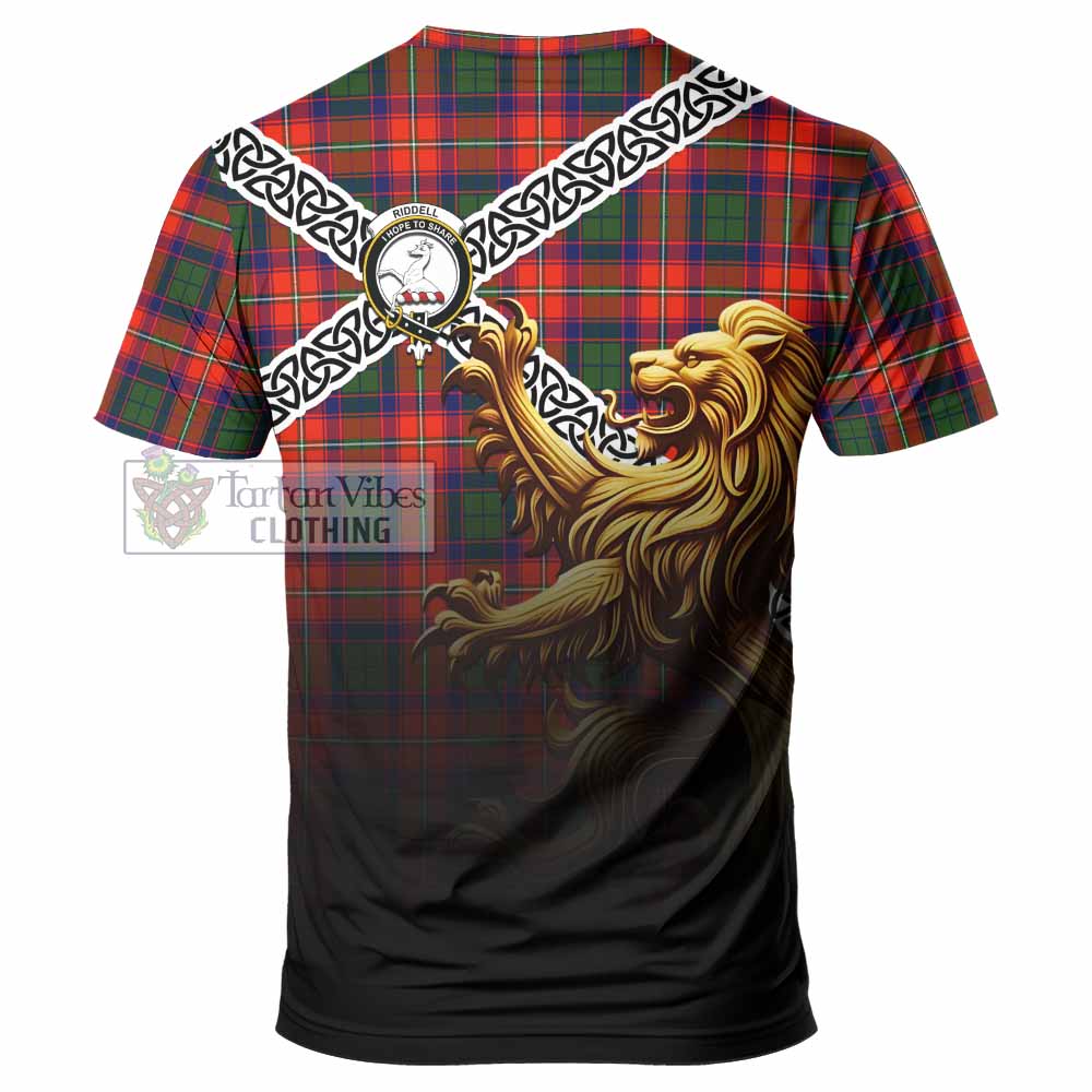 Riddell Crest Tartan T-Shirt with Golden Lion Emblem Celtic Style - Tartan Vibes Clothing
