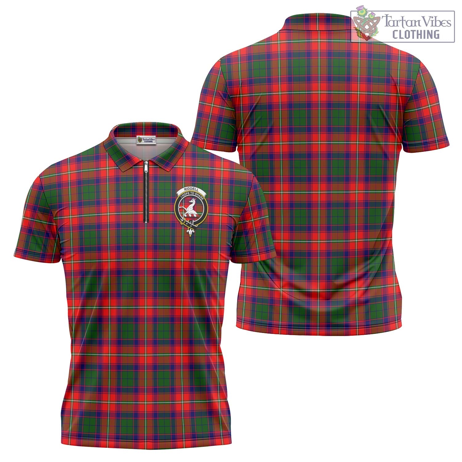 Tartan Vibes Clothing Riddell Tartan Zipper Polo Shirt with Family Crest