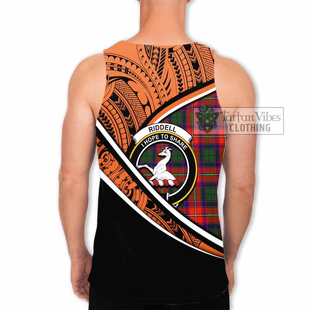 Tartan Vibes Clothing Riddell Crest Tartan Men's Tank Top with Maori Tattoo Style - Orange Version