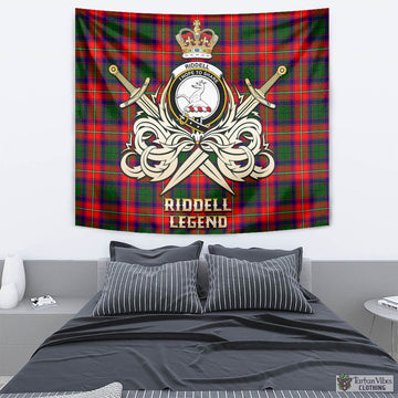 Riddell Tartan Tapestry with Clan Crest and the Golden Sword of Courageous Legacy